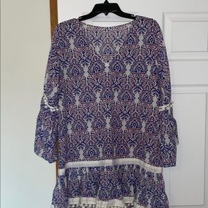 Express Blue and White Tiered Bell Sleeve Coverup